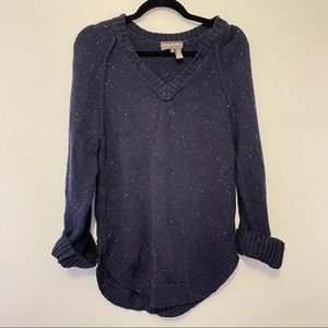 Michael Stars V-Neck Marled Sweater Oversized Cozy Navy White Size Small